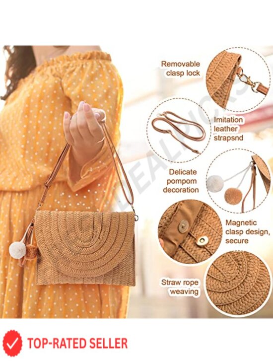 15pc Straw Beach Hat Bag Sunglasses Earrings Bracelet Jewelry Set Boho Summer